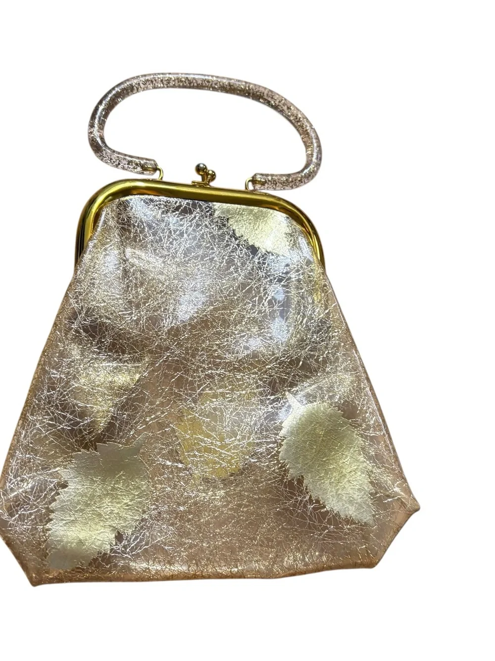Vintage Gold Metallic Evening Handbag with Top Handle